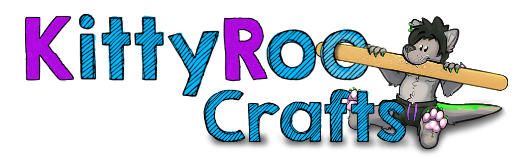 Logo saying "KittyRoo Crafts" with a toony version of the character Hectic
